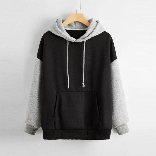 women's hoodies & sweatshirts color block splicing hooded hoodie women long sleeve  autumn winter thick sweatshirt pocket v-neck pullov, Black
women's hoodies & sweatshirts color block splicing hooded hoodie women long sleeve  autumn winter thick sweatshirt pocket v-neck pullov, Black