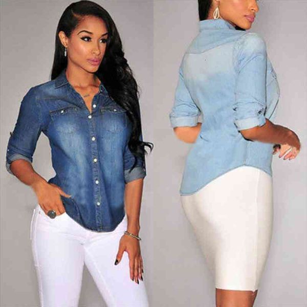 women long sleeve denim blouse casual office button down jeans shirt spring autumn jacket coat, White
women long sleeve denim blouse casual office button down jeans shirt spring autumn jacket coat, White