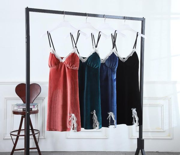 women's sleepwear fashion spring autumn and winter gold velvet strap nightdress girls nightgown dress lace home service, Black;red
women's sleepwear fashion spring autumn and winter gold velvet strap nightdress girls nightgown dress lace home service, Black;red