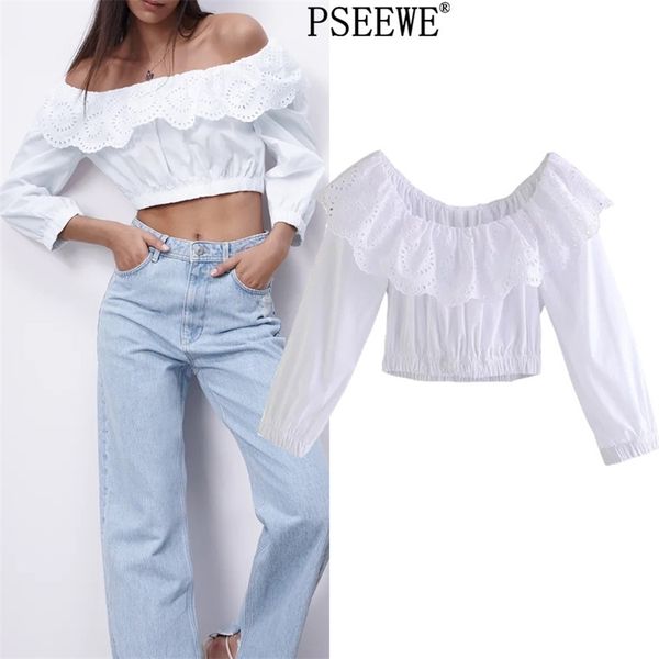 off shoulder white woman blouse cutwork embroidery crop female fashion long puff sleeve summer women 210519
off shoulder white woman blouse cutwork embroidery crop female fashion long puff sleeve summer women 210519