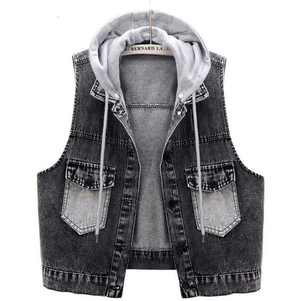 women's vests spring autumn short denim vest women korean fashion dark gray hooded waistcoat plus size sleeveless jacket loos rerf, Black;white
women's vests spring autumn short denim vest women korean fashion dark gray hooded waistcoat plus size sleeveless jacket loos rerf, Black;white