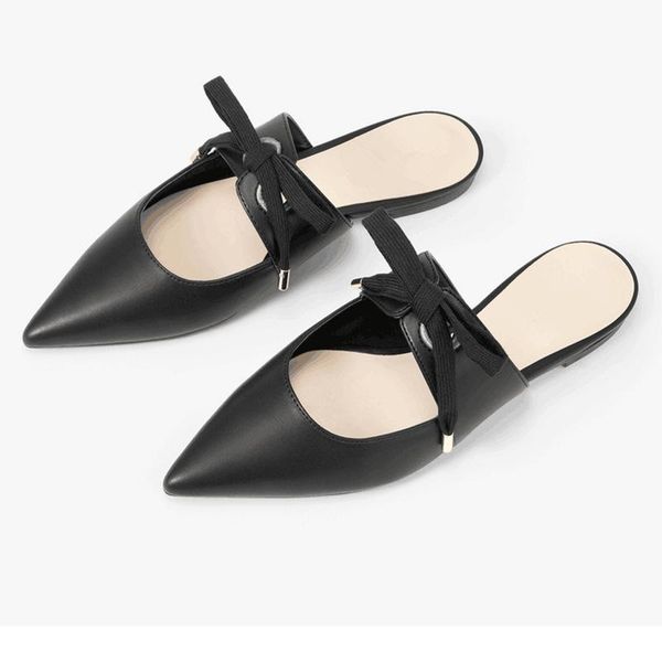 slippers bowknot shoelace decorative pointed muller shoes women's autumn single, Black
slippers bowknot shoelace decorative pointed muller shoes women's autumn single, Black