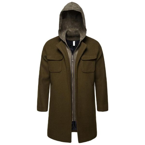 men's wool & blends trend fake two piece woolen coat men hooded army green windbreaker fashion zipper overcoat, Black
men's wool & blends trend fake two piece woolen coat men hooded army green windbreaker fashion zipper overcoat, Black