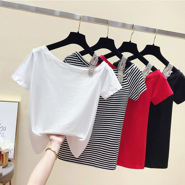 women's t-shirt 2021 summer off the shoulder t-shirts women stripe slash neck cotton female casual short sleeve tee shirt woman wh, White
women's t-shirt 2021 summer off the shoulder t-shirts women stripe slash neck cotton female casual short sleeve tee shirt woman wh, White