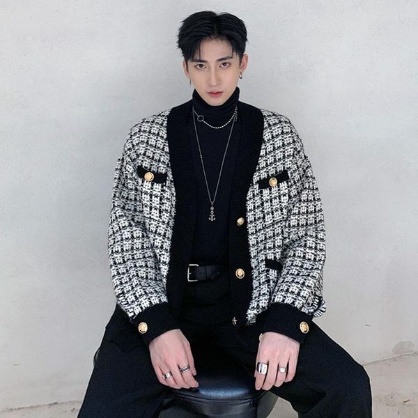 men's sweaters men vintage loose casual plaid knit sweater cardigan jacket man korean trend fashion coat knitwear, White;black
men's sweaters men vintage loose casual plaid knit sweater cardigan jacket man korean trend fashion coat knitwear, White;black