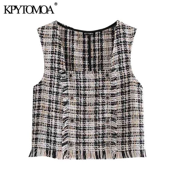 women fashion with frayed trim tweed check waistcoat vintage square collar sleeveless female vest coat chic 210420, Black;white
women fashion with frayed trim tweed check waistcoat vintage square collar sleeveless female vest coat chic 210420, Black;white