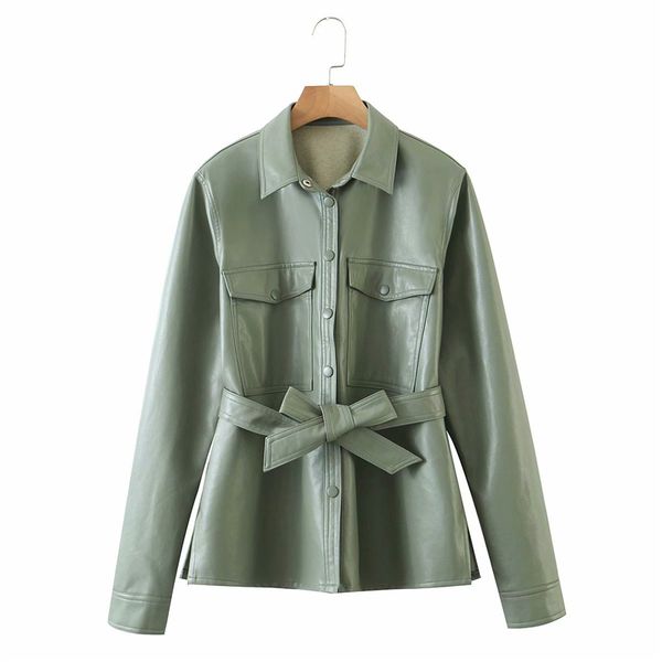 elegant women green pu leather-clad fashion lady pocket jackets streetwear female bow sashes slim jacket girls chic suits 210427, Black
elegant women green pu leather-clad fashion lady pocket jackets streetwear female bow sashes slim jacket girls chic suits 210427, Black