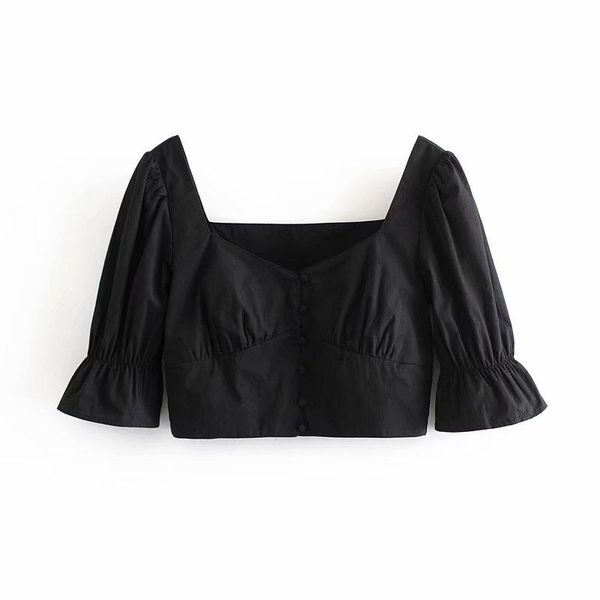 women's blouses & shirts black blouse puff sleeve crop short retro vintage woman elegant korean fashion clothing, White
women's blouses & shirts black blouse puff sleeve crop short retro vintage woman elegant korean fashion clothing, White
