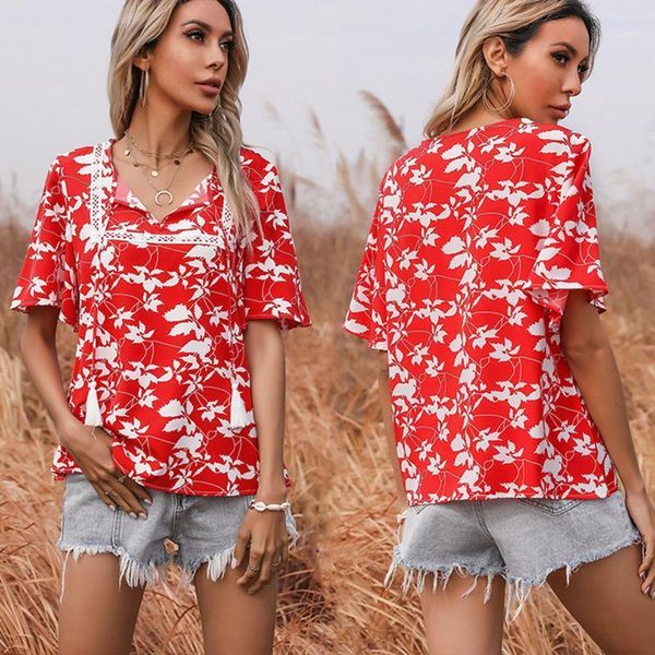 women's t-shirt women t-shirts red short sleeve casual tee summer flower print loose printed lace stitching v-neck female shirt, White
women's t-shirt women t-shirts red short sleeve casual tee summer flower print loose printed lace stitching v-neck female shirt, White