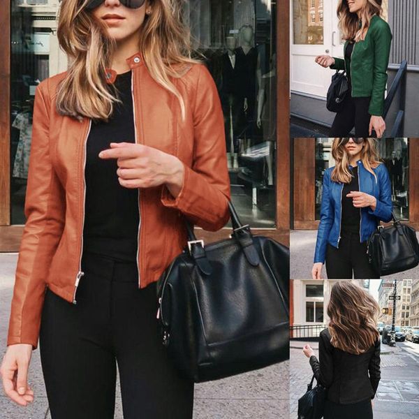women's jackets women pu leather zippers stand collar office fashion coat outerwear a66, Black;brown
women's jackets women pu leather zippers stand collar office fashion coat outerwear a66, Black;brown
