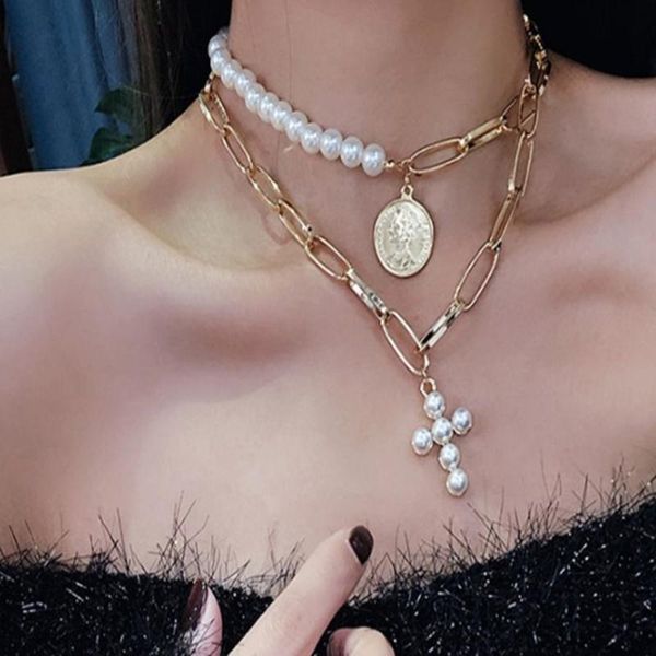 light yellow gold color cross pearls pendant link chain choker necklace for party gift jewelry necklaces, Silver
light yellow gold color cross pearls pendant link chain choker necklace for party gift jewelry necklaces, Silver