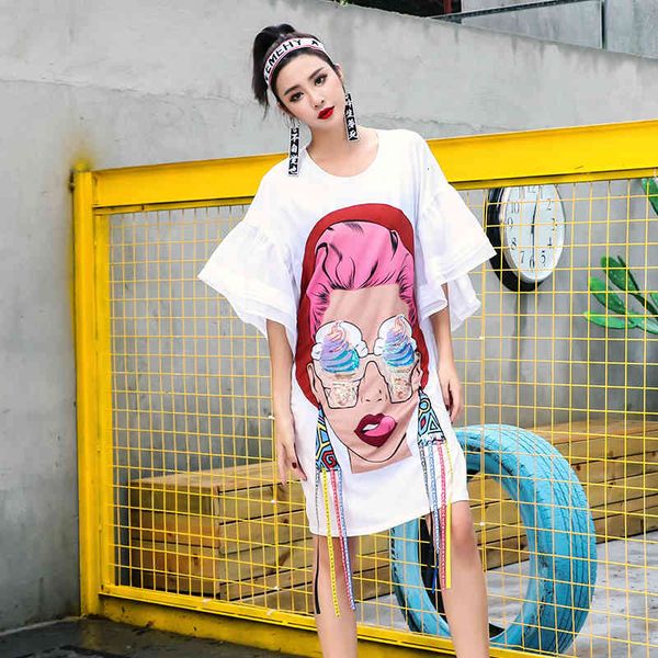 summer funny women's 3d cartoon sequins print flare sleeve tassel irregular t shirt dresses plus size women vestido, White
summer funny women's 3d cartoon sequins print flare sleeve tassel irregular t shirt dresses plus size women vestido, White