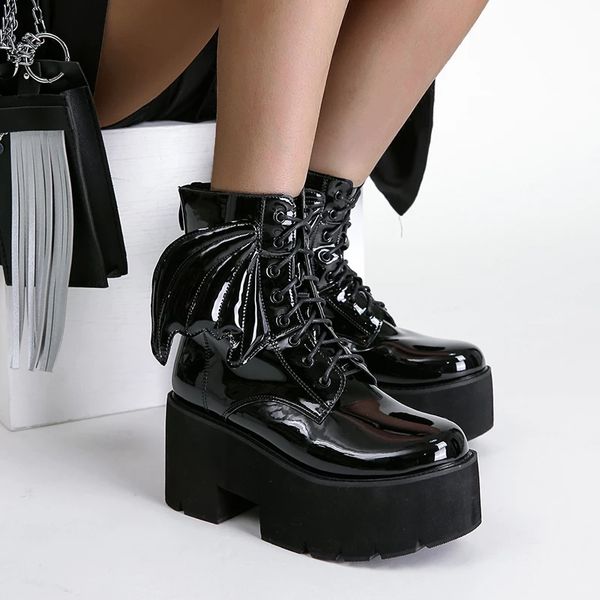 women shoes boots ankle autumn wedges shoes new wing patent leather black platform boots punk style designer boots bota feminina
women shoes boots ankle autumn wedges shoes new wing patent leather black platform boots punk style designer boots bota feminina