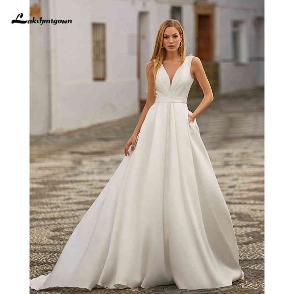 new elegant simple ivory a line 2021 v neck sleeveless sweep train stain wedding gowns for bride vestido de novia 2a6y, White
new elegant simple ivory a line 2021 v neck sleeveless sweep train stain wedding gowns for bride vestido de novia 2a6y, White