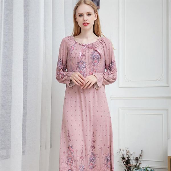 long sleeved sleeping dress womens sleepwears modal loose floral printed nightdress nightwear comfy home plus size, Black;red
long sleeved sleeping dress womens sleepwears modal loose floral printed nightdress nightwear comfy home plus size, Black;red