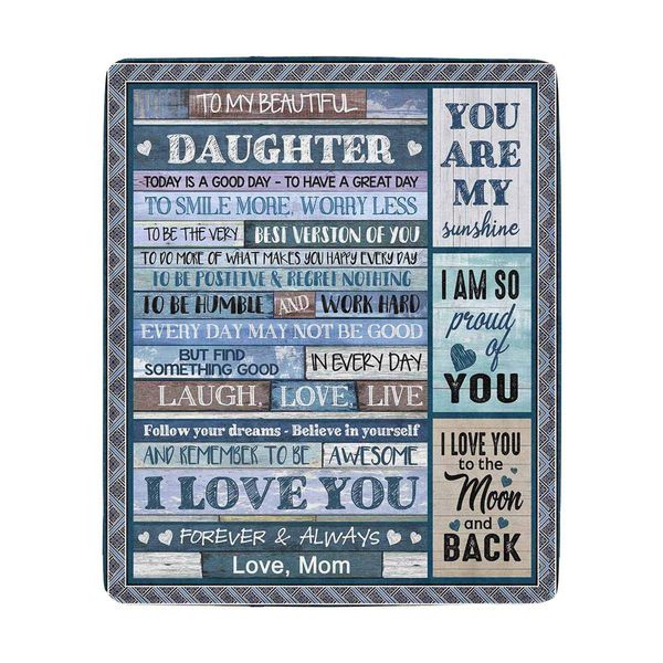 Custom Personalized to Daughter Text Fleece Blankets Blue Planks Soft Cozy Warm Blanket Lightweight Fleece Blanket for Bed Couch
Custom Personalized to Daughter Text Fleece Blankets Blue Planks Soft Cozy Warm Blanket Lightweight Fleece Blanket for Bed Couch