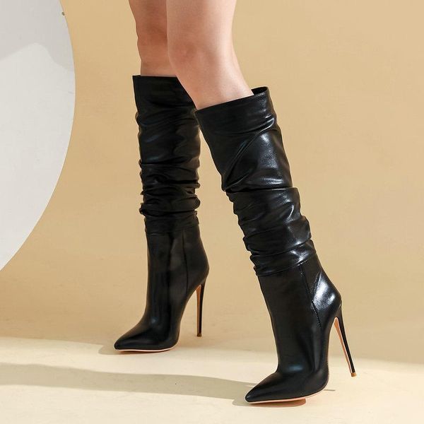 boots women faux leather pleated fashion knee high thin heel slip on long ladies pointed toe autumn winter, Black
boots women faux leather pleated fashion knee high thin heel slip on long ladies pointed toe autumn winter, Black