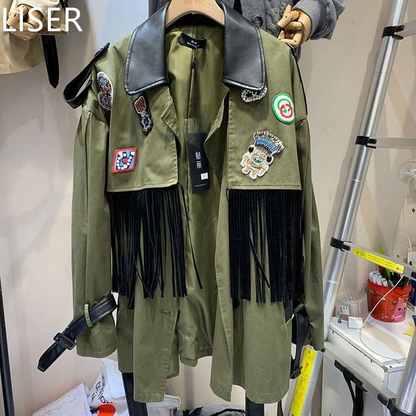 women's jackets street trendy personality tassel stitching jacket women 2021 autumn loose lace-up leather lapel cardigan female ll396, Black;brown
women's jackets street trendy personality tassel stitching jacket women 2021 autumn loose lace-up leather lapel cardigan female ll396, Black;brown