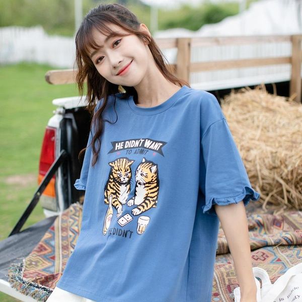 double cat cartton printing pattern women short sleeve casual summer loose plus size t-shirt fashion maiden style streetwear women's, White
double cat cartton printing pattern women short sleeve casual summer loose plus size t-shirt fashion maiden style streetwear women's, White