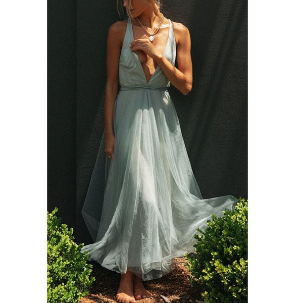 summer women long tulle spaghetti strap lace up backless maxi beach dress vocation 210415, Black;gray
summer women long tulle spaghetti strap lace up backless maxi beach dress vocation 210415, Black;gray