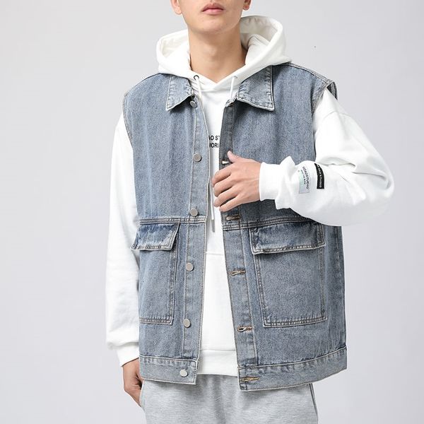 men's vests spring solid color denim korean fashion loose casual sleeveless harajuku streetwear jacket 96sv, Black;white
men's vests spring solid color denim korean fashion loose casual sleeveless harajuku streetwear jacket 96sv, Black;white