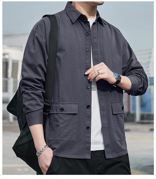 leisure youth simple loose cardigan cotton solid men's long sleeve shirt pocket tooling lapel trend thin coat, White;black
leisure youth simple loose cardigan cotton solid men's long sleeve shirt pocket tooling lapel trend thin coat, White;black