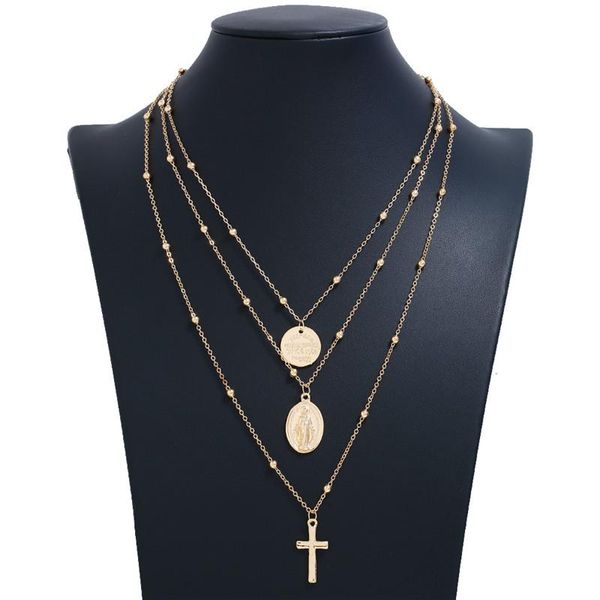 pendant necklaces vintage round coin gold color layered link chain necklace for women cross virgin mary choker short jewelry, Silver
pendant necklaces vintage round coin gold color layered link chain necklace for women cross virgin mary choker short jewelry, Silver