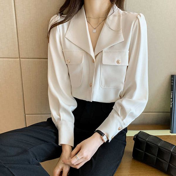 shintimes button pockets white blouses women blouse long sleeve womens office lady notched clothes chemisier femme 210615
shintimes button pockets white blouses women blouse long sleeve womens office lady notched clothes chemisier femme 210615