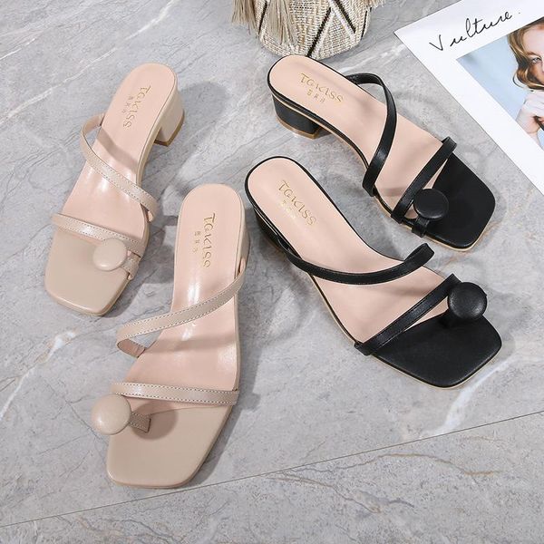 clip toe button decoration gladiator sandals women thck med-high heels narrow band flipflops jandal sandalias mujer plus size 43, Black
clip toe button decoration gladiator sandals women thck med-high heels narrow band flipflops jandal sandalias mujer plus size 43, Black