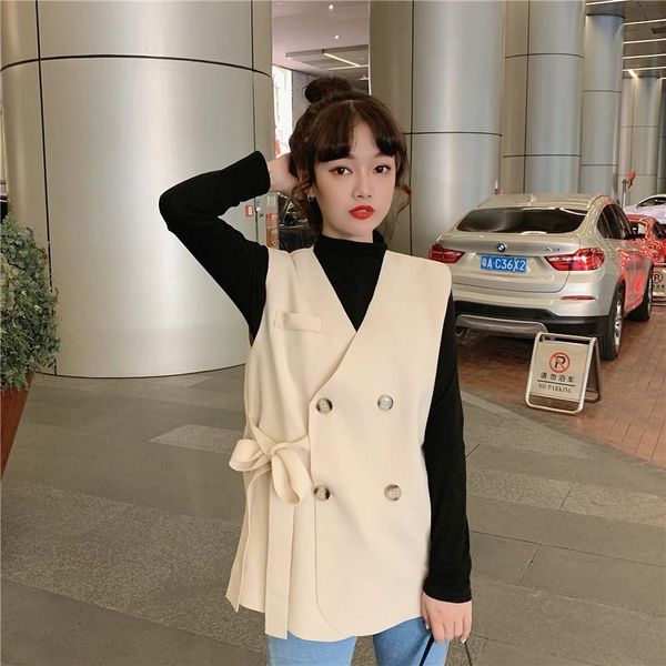 women's vests cashmere waist coat vest solid bow button v-necked elegant korean fashion outwear with pocket loose women c9, Black;white
women's vests cashmere waist coat vest solid bow button v-necked elegant korean fashion outwear with pocket loose women c9, Black;white
