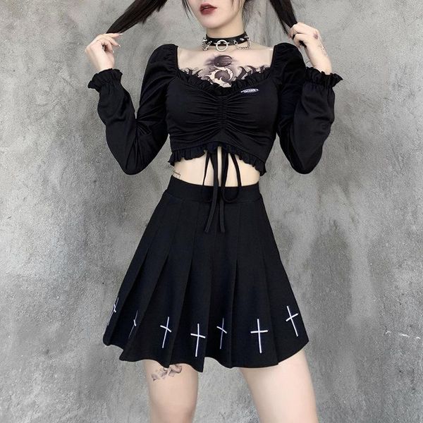 women's t-shirt gothic autumn and winter retro temperament was thin pleated trumpet sleeves v-neck long-sleeved japan women, White
women's t-shirt gothic autumn and winter retro temperament was thin pleated trumpet sleeves v-neck long-sleeved japan women, White