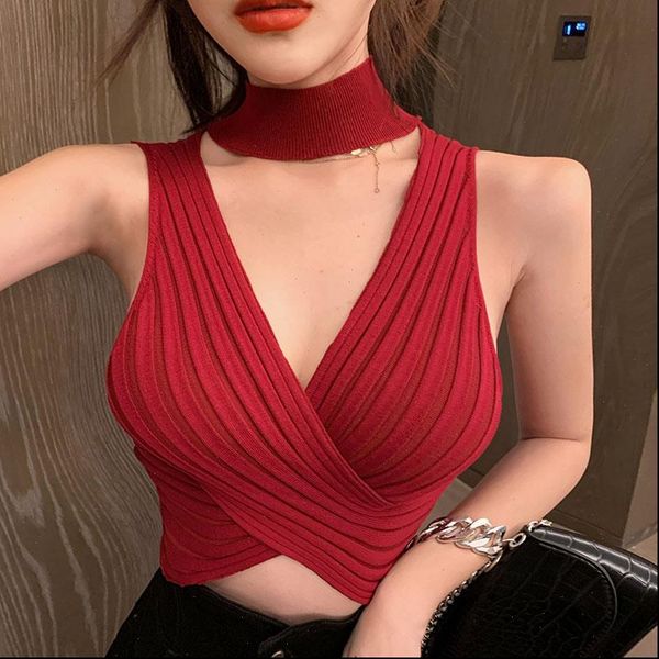 knitting halter neck cropped women tank knitted crossed camisole sleeveless solid t shirts crop, White
knitting halter neck cropped women tank knitted crossed camisole sleeveless solid t shirts crop, White
