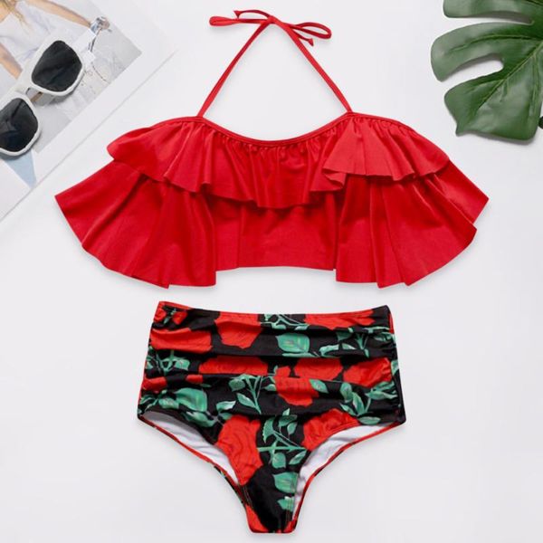 women's swimwear gameit women bikini set halter neck backless padded flounce floral print high waist swimsuit, White;black
women's swimwear gameit women bikini set halter neck backless padded flounce floral print high waist swimsuit, White;black