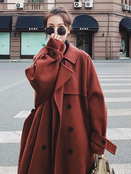 women's mid-length wool coat 2021 winter korean style loose fashion thick warm cashmere woolen fall manteau femme hiver & blends, Black
women's mid-length wool coat 2021 winter korean style loose fashion thick warm cashmere woolen fall manteau femme hiver & blends, Black