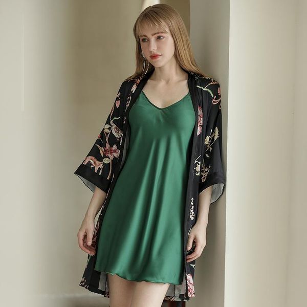 women's sleepwear 3/4 sleeve women print 2pcs robe sets sling nightdress kimono bathrobe loose lounge summer lingerie home dress, Black;red
women's sleepwear 3/4 sleeve women print 2pcs robe sets sling nightdress kimono bathrobe loose lounge summer lingerie home dress, Black;red