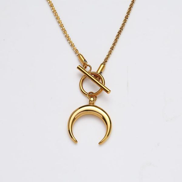 pendant necklaces crescent half moon toggle metal collar women's stainless steel ox horn necklace collier, Silver
pendant necklaces crescent half moon toggle metal collar women's stainless steel ox horn necklace collier, Silver