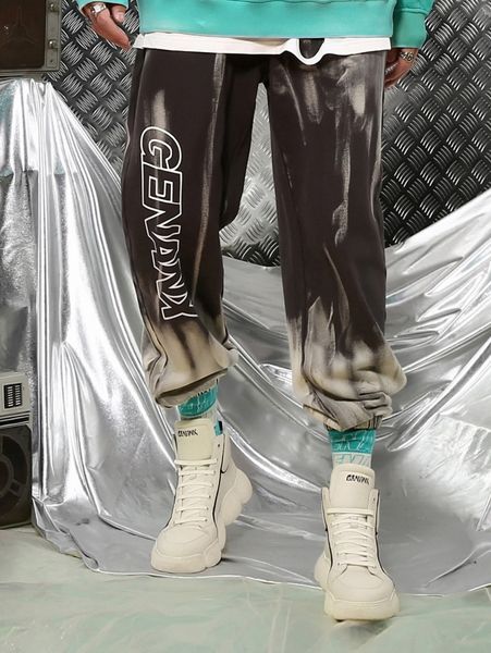 men tie dye letter graphic sweatpants x7wz#, Black