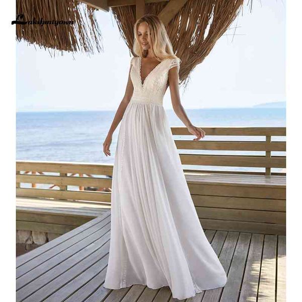 2021 new lace with sleeves beach wedding open back plunging in v sweep train chiffon a-line bridal vestido de novia ym2m, White
2021 new lace with sleeves beach wedding open back plunging in v sweep train chiffon a-line bridal vestido de novia ym2m, White