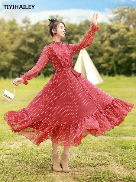 casual dresses tiyihailey boshow women long maxi lantern sleeve spring s-l chiffon big hem ruffles red dot bandage, Black;gray
casual dresses tiyihailey boshow women long maxi lantern sleeve spring s-l chiffon big hem ruffles red dot bandage, Black;gray