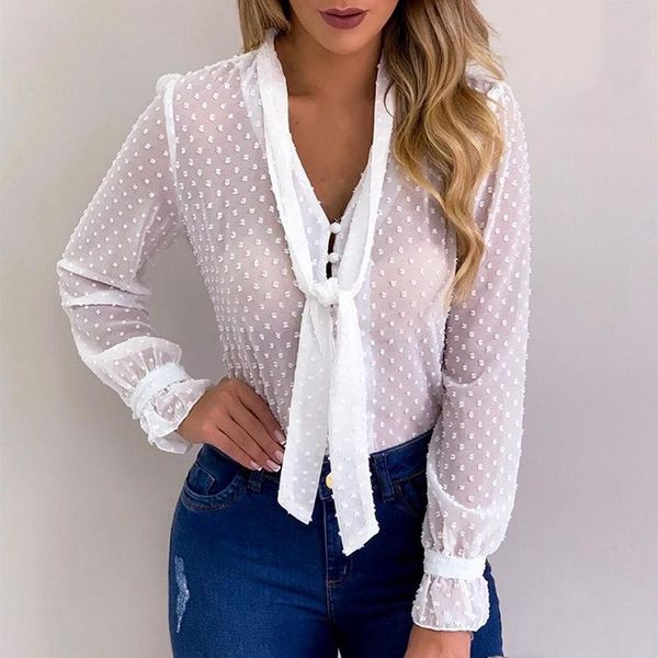 women's blouses & shirts women v neck solid color jacquard fashion shirt female long sleeve chic polka dot see through, White
women's blouses & shirts women v neck solid color jacquard fashion shirt female long sleeve chic polka dot see through, White