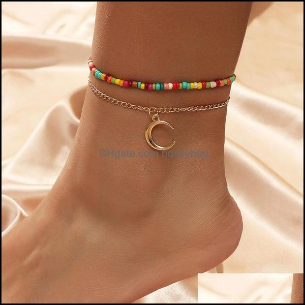 jewelry2pcs/set womens bohemian mticolor beaded beach style fashion simple gold color metal moon pendants anklets jewelry drop delivery 2021, Red;blue
jewelry2pcs/set womens bohemian mticolor beaded beach style fashion simple gold color metal moon pendants anklets jewelry drop delivery 2021, Red;blue