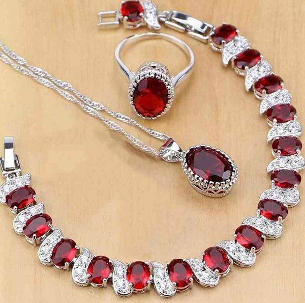 fashionable exquisite red crystal zircon inlaid women's charm set luxury bridal engagement wedding jewelry, Silver
fashionable exquisite red crystal zircon inlaid women's charm set luxury bridal engagement wedding jewelry, Silver