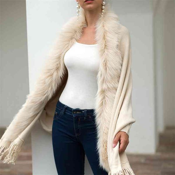 cardigan knitted sweater women casual streetwear fringed cloak shawl fur collar cardigan ladies 210508, Black
cardigan knitted sweater women casual streetwear fringed cloak shawl fur collar cardigan ladies 210508, Black