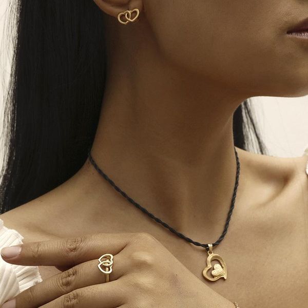 earrings & necklace jewelry sets double heart ring bracelet set for women gold color creative peach jewellery o1150, Silver
earrings & necklace jewelry sets double heart ring bracelet set for women gold color creative peach jewellery o1150, Silver