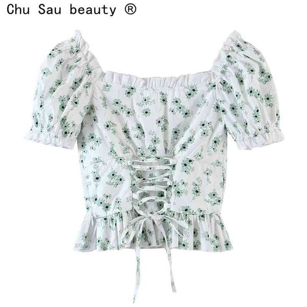 korean slim vintage summer square neck cross tie print short sleeve ruffled blouses woman crop 210508, White
korean slim vintage summer square neck cross tie print short sleeve ruffled blouses woman crop 210508, White