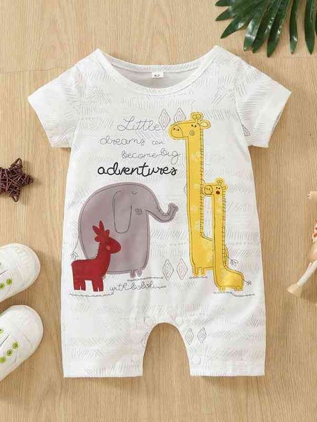 baby letter & elephant print romper she, Blue