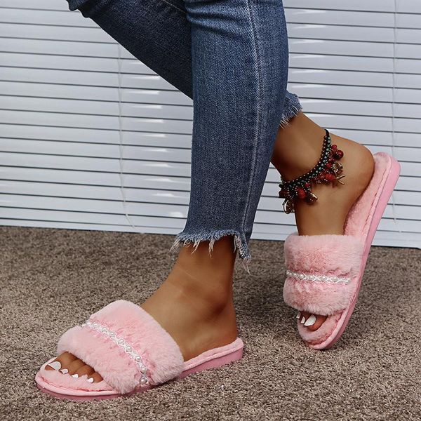 slippers women lovely faux fur indoor soft cozy fluffy furry pearl string bead flat open toe casual fashion shoes ladies female, Black
slippers women lovely faux fur indoor soft cozy fluffy furry pearl string bead flat open toe casual fashion shoes ladies female, Black
