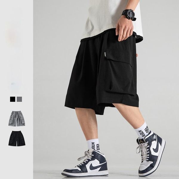 men's shorts 2021 summer japanese style large size thin men loose knee length pants, White;black
men's shorts 2021 summer japanese style large size thin men loose knee length pants, White;black