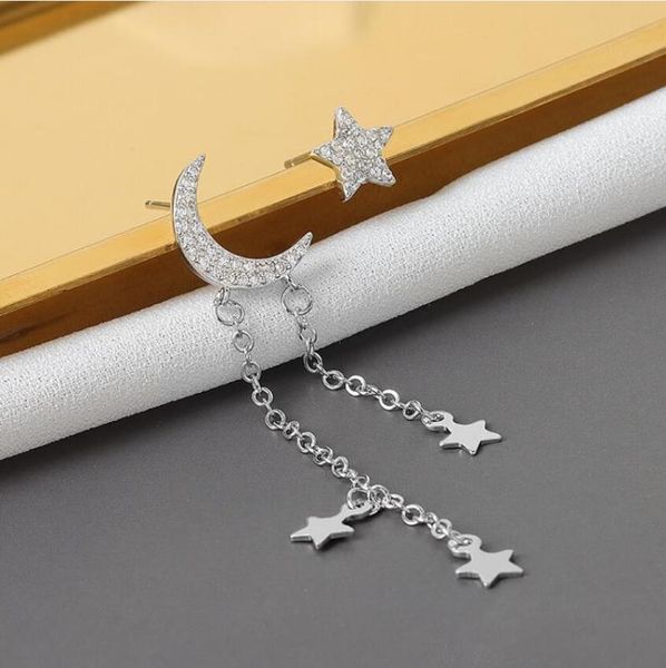 korean creative crystal trendy exquisite star moon long tassel earrings for women temperament jewelry asymmetric earring stud, Golden;silver
korean creative crystal trendy exquisite star moon long tassel earrings for women temperament jewelry asymmetric earring stud, Golden;silver