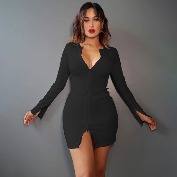 factory6ufv v-neck 2021 autumn home fashion long sleeve cardigan zipper dress, White;black
factory6ufv v-neck 2021 autumn home fashion long sleeve cardigan zipper dress, White;black